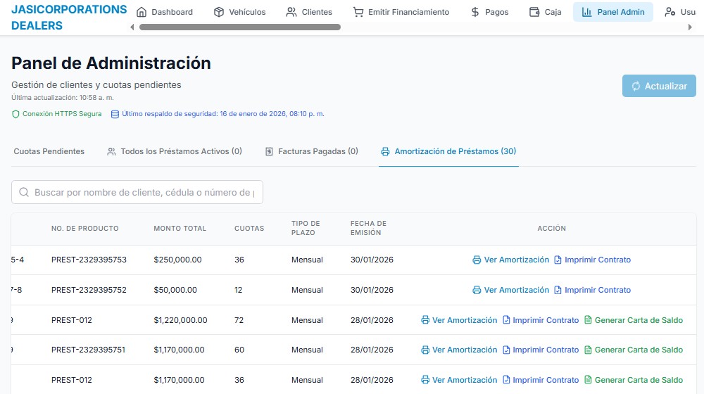 Motor de amortización y gestión de cartera activa.